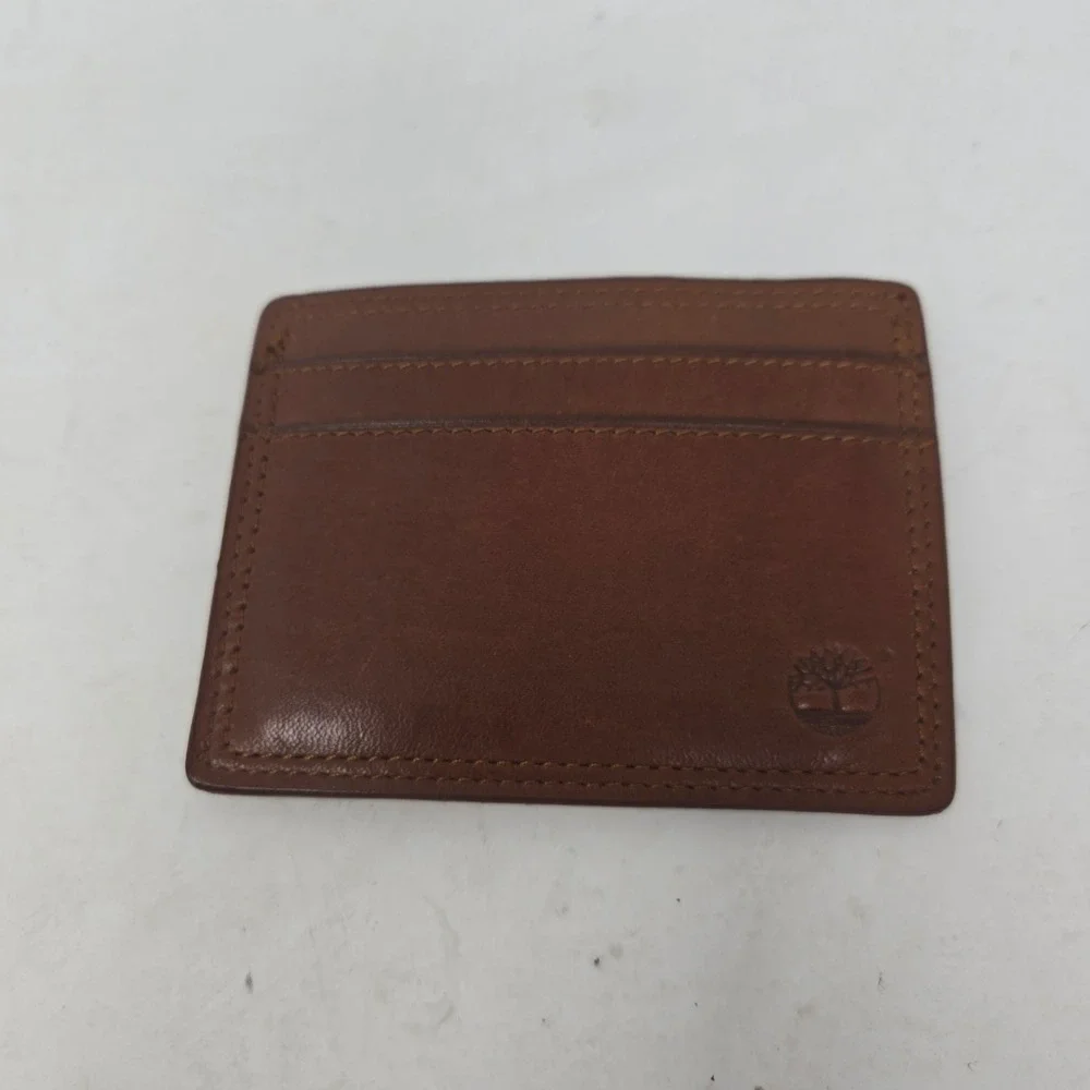 Timberland Mens Brown Leather Slim Card Holder Wallet ID Window Logo